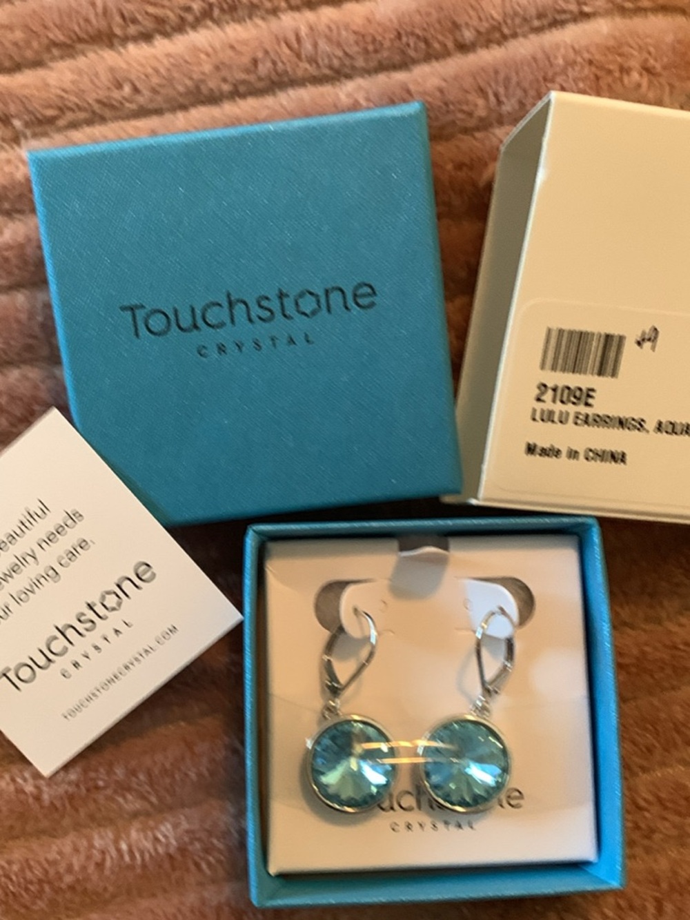 Touchstone Crystal Aqua Blue Crystal Drop Earrings